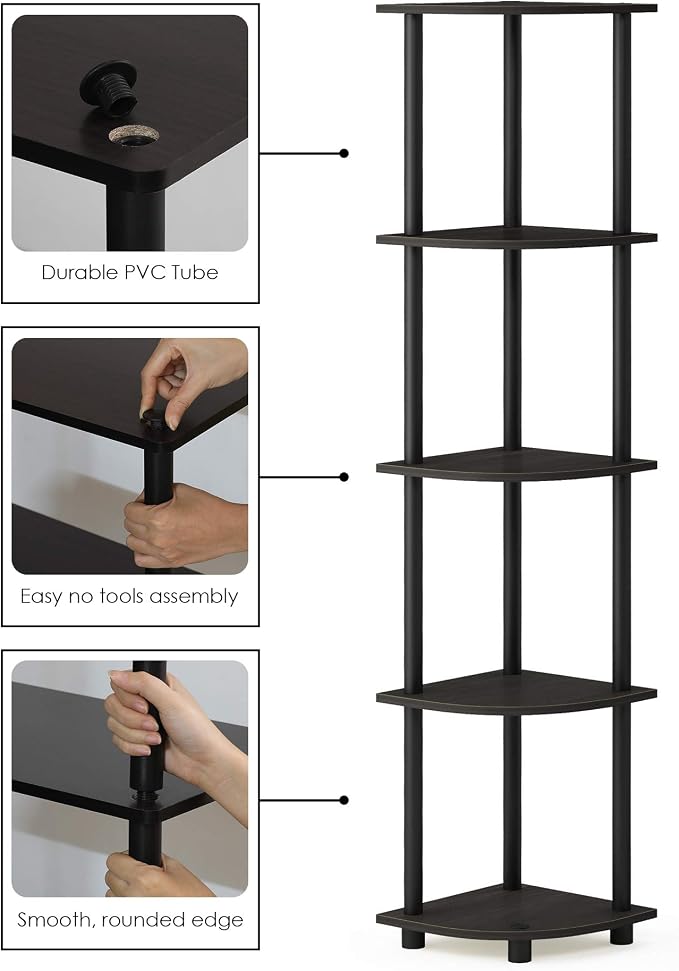 Furinno TURN-N-TUBE Corner Shelf Set of 2, 5-Tier Corner Bookshelf, Open - Image 4
