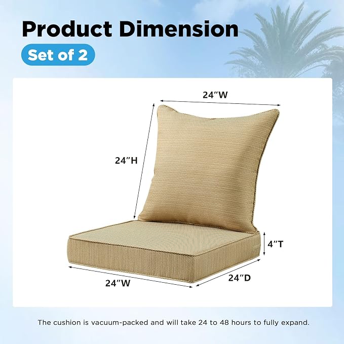 Outdoor Deep Seat & Back Cushion Set, 24 x 24 Inch Water Repellent and Fade - Image 2