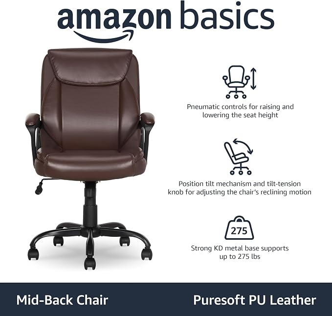 Amazon Basics Classic Puresoft PU Padded Mid-Back Office Chair - Image 4