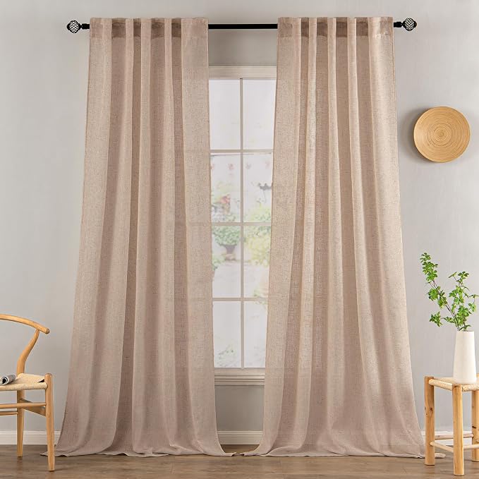 MIULEE Natural Beige Linen Curtains 96 Inches Long 2 Panels by MIULEE