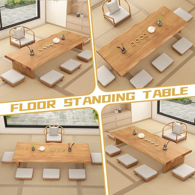 140cm Japanese Floor Table -Vintage Solid Wooden Tatami Table, Low Rectangular - Image 4