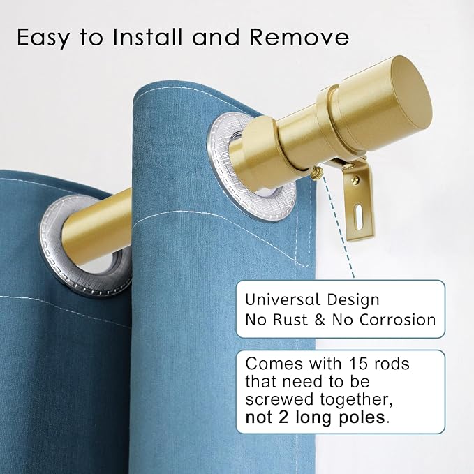 Byondeth Curtain Rods for Windows 16 to 240 Inches Adjustable Length 1 Inch - Image 2