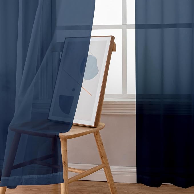 Simplebrand Blue Sheer Curtains 63 Inch Length 2 Panels, Rod Pocket Solid Color - Image 4