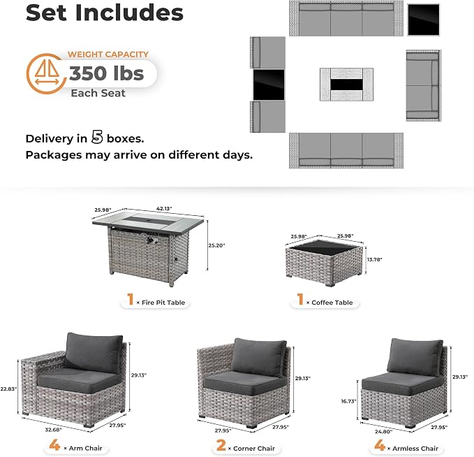 ovios 13 Pieces Patio Furniture Set, Outdoor Wicker Sectional Sofa - Image 8