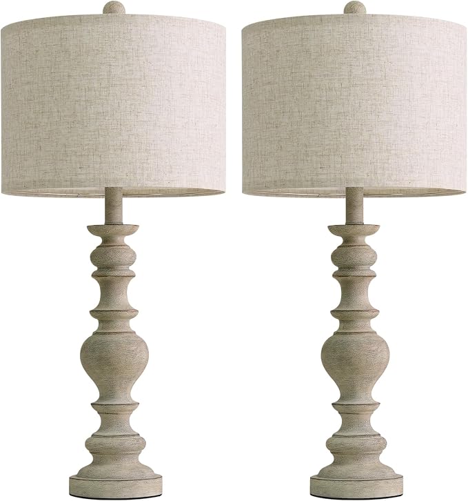 BOBOMOMO 27" Antique Gray Table Lamps Set of 2, Large Farmhouse Resin Lamps - Image 8