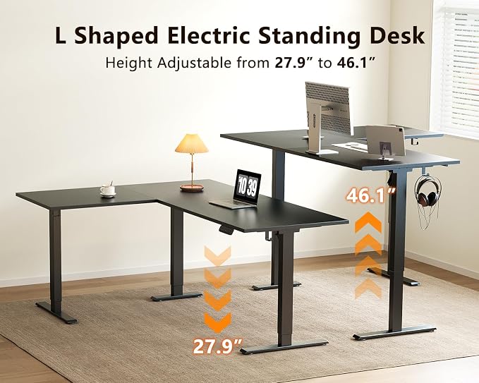 Casaottima 63 Inch Reversible L Shaped Electric Standing Desk, Ergonomic Height - Image 4
