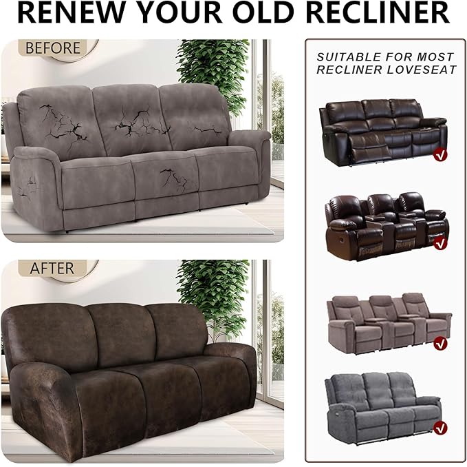 ANARACHON Leather Look Recliner Couch Cover 8-Piece Recliner Sofa Slipcovers 3 - Image 6