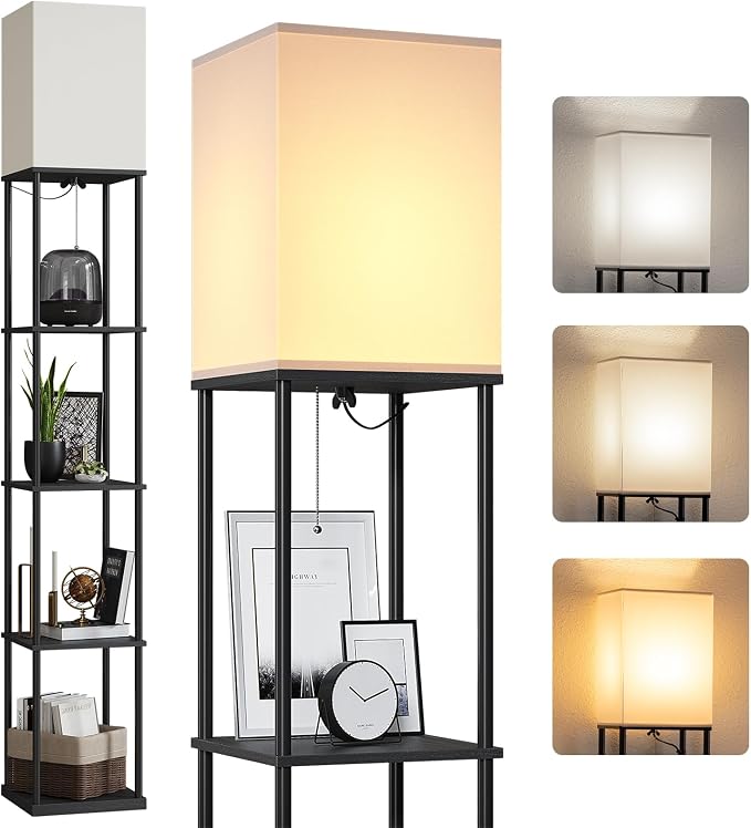 SUNMORY 5 Tier Floor Lamp with Shelves, Modern Square Standing Lamp with 3 by SUNMORY