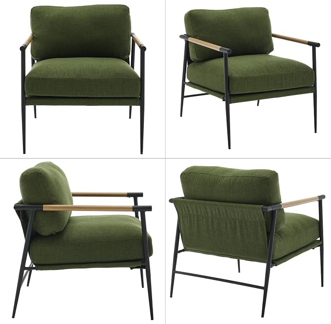 Ya-Home Mid-Century Accent Chair, Soft Armchair Linen Fabric Lounge Chair - Image 3