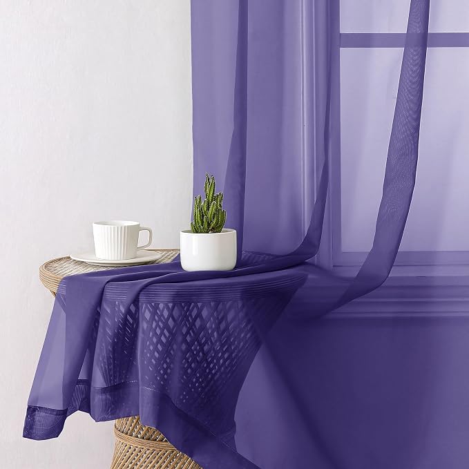 Aiyufeng Purple Sheer Curtains 90 Inches Long 2 Panels Set, Light Filtering - Image 6