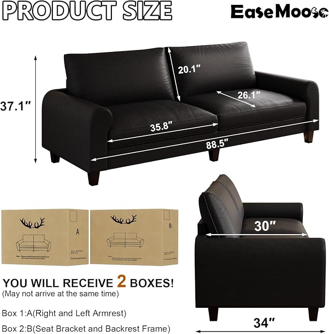 EASE MOOSE 88.5" Large Seat Faux Leather Loveseat Sofa, Waterproof and - Image 2