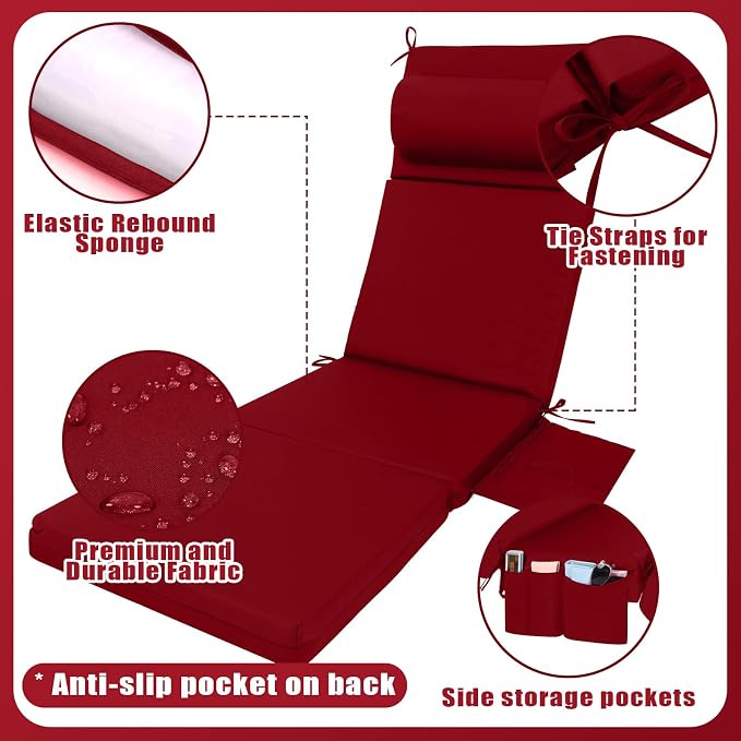 Wenqik 2 Pcs Outdoor Chaise Lounge Cushion - Image 2