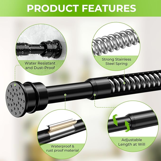 Spring Tension Rods 28-48 Inches No Drill Tension Curtain Rods Black Spring - Image 5