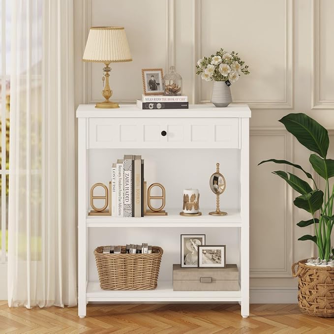 FATORRI Small Bookcase with Drawer, Wood and Metal Bookshelf - Image 7