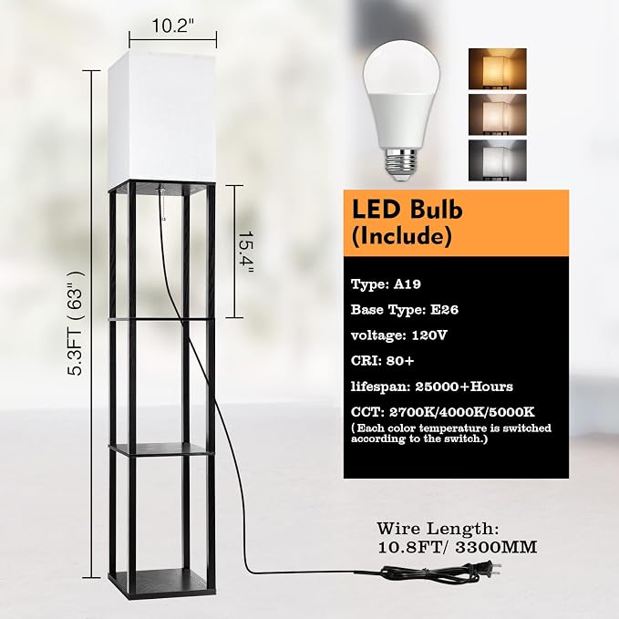 RUNTOP Floor Lamp with Shelves, Shelf Lamp with 3 Color Temperature LED Bulb - Image 4