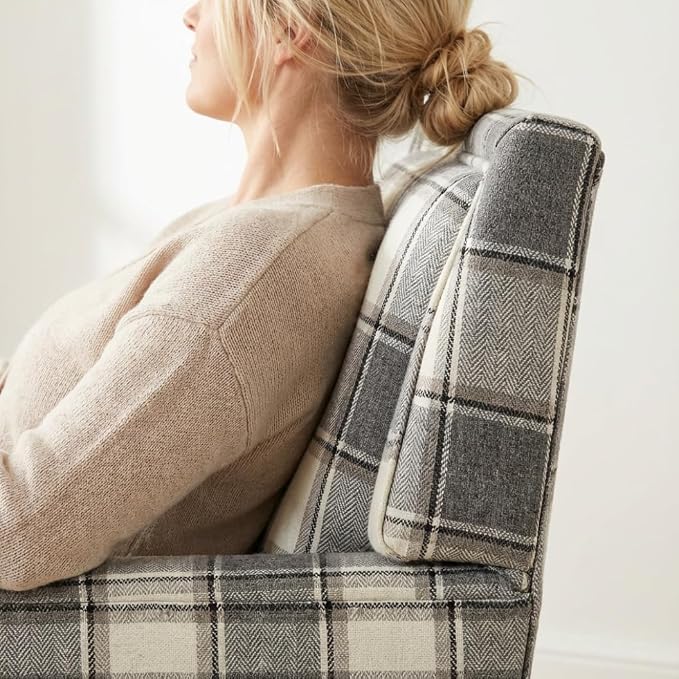 Plaid Accent Chair, Mid-Century Modern Armchair, Upholstered Decorative Reading - Image 8