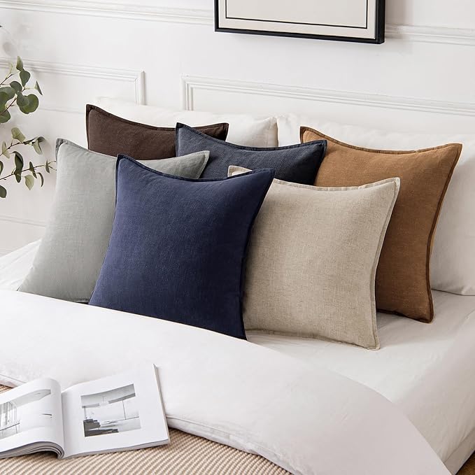 MIULEE Decorative Linen Euro Sham Pillow Covers 26x26 Brown Boho Farmhouse - Image 5