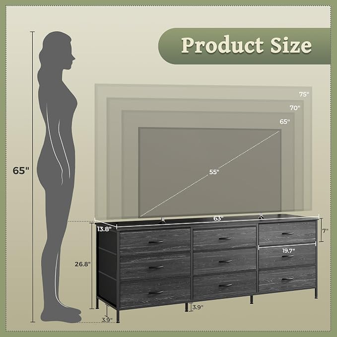 Huuger 63 Inch Dresser for Bedroom, Dresser for Closet - Image 3