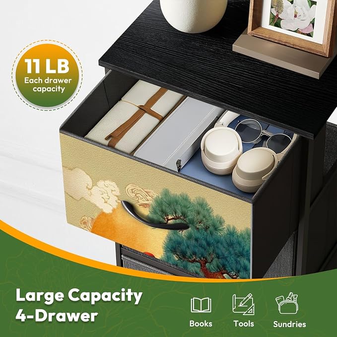 Dresser for Bedroom Japanese Crane Pine Tree Red Sun Clouds Traditional Art - Image 5