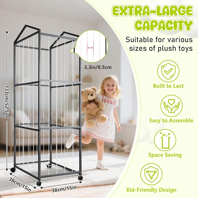 NomNest Stuffed Animal Storage Zoo, Large Metal Plushies Organizer, Heavy Duty - Image 2