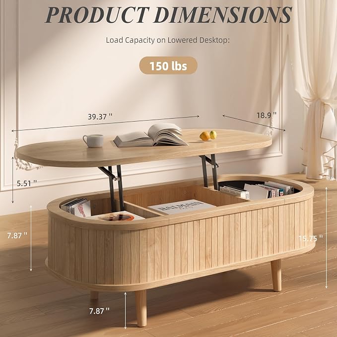 Easyego Oval Lift Top Coffee Table - Image 2