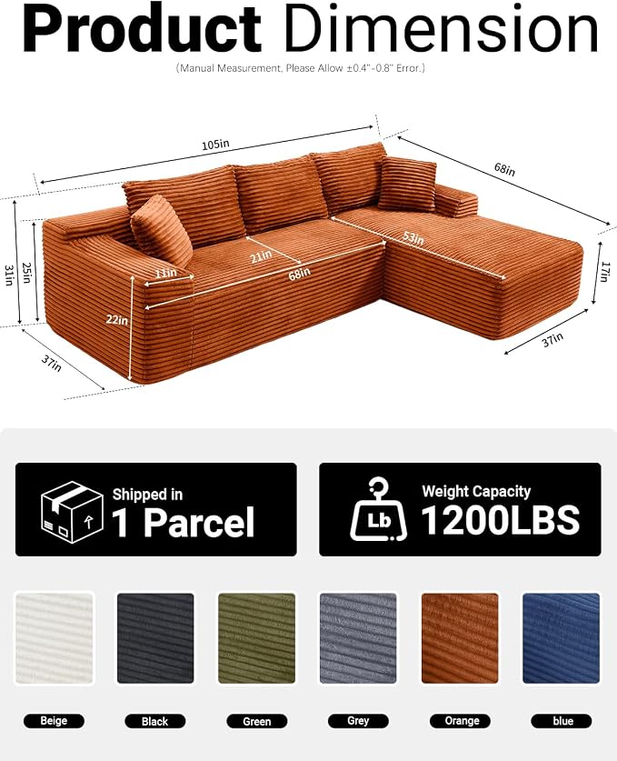108" Cloud Sectional Couch, Modern Modular Sectional Sofa - Image 2