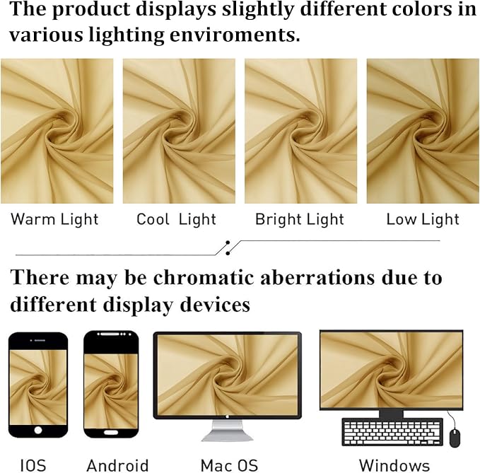 Lecloud Gold Sheer Curtains 84 Inches Long 2 Panels, Light Filtering Airy Voile - Image 7