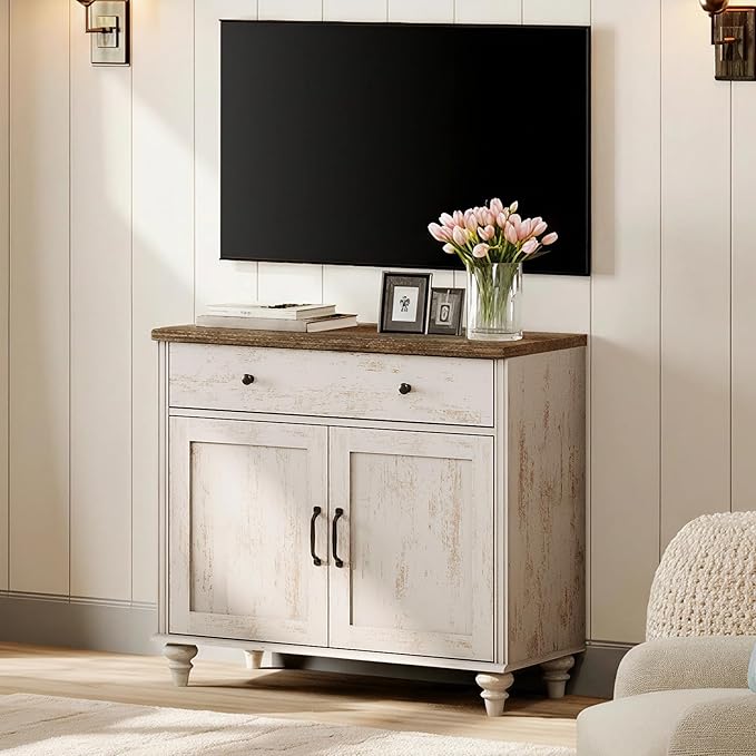 WAMPAT Farmhouse TV Stand for TVs Up to 43 inch, Wood Universal TV Stand - Image 2
