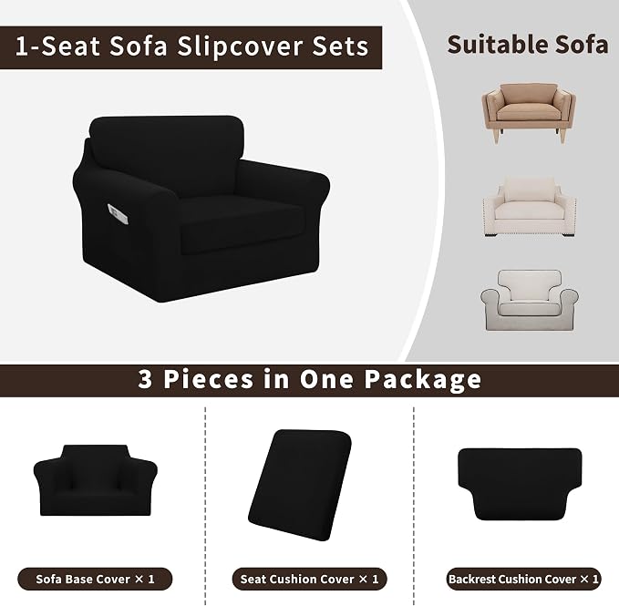 Easy-Going 3 Pieces Stretch Chair Cover Washable Chair Slipcover Set - Image 3