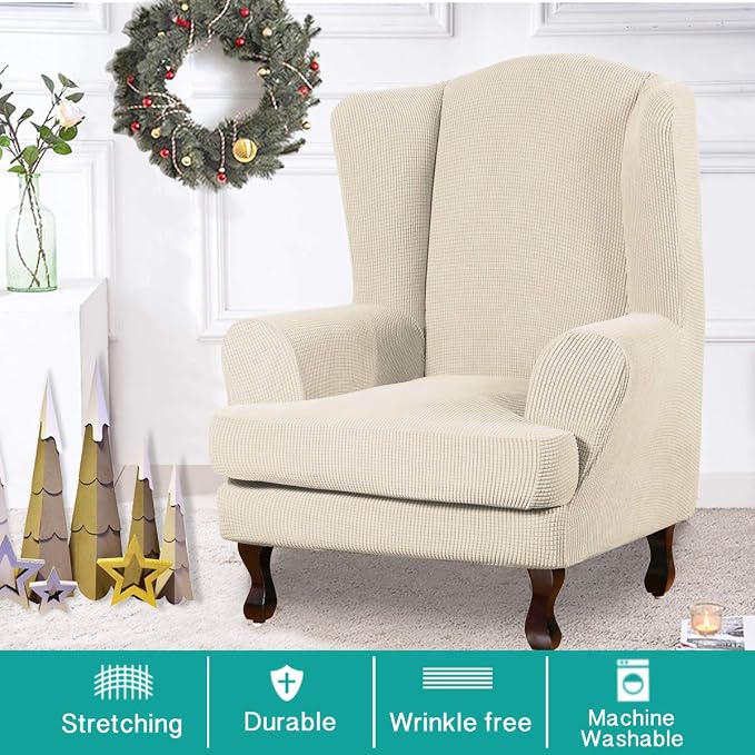 Turquoize Wingback Chair Covers 2 Piece Wing Chair Slipcover Stretch Slipcovers - Image 2