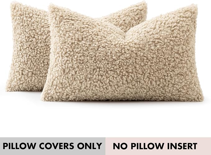 Faux Fur Throw Pillow Covers 20x12 Inch Set of 2 Boucle Neutral Decorative - Image 7