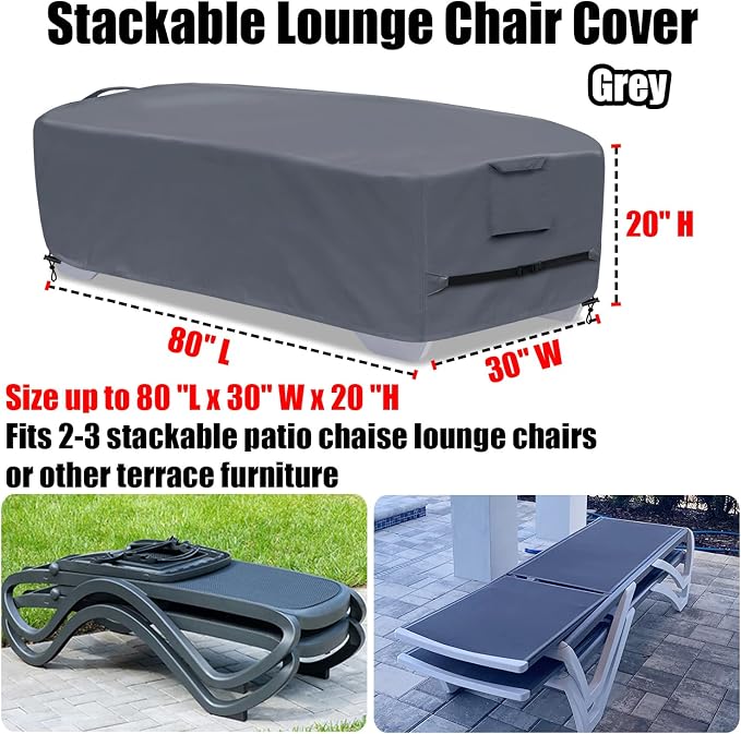 Stackable Chaise Lounge Covers for 2-3 Stackable Patio Lounge Chair, 600D - Image 2