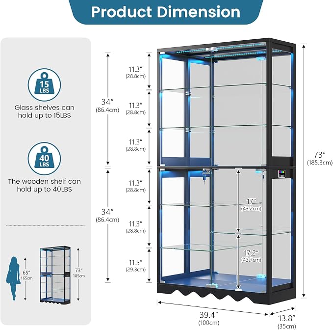 Large Display Cabinet with Glass Doors, 8-Tier RGB Curio Cabinet with Smart - Image 2