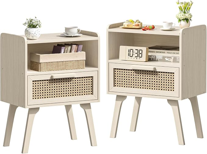 Lerliuo Rattan Nightstands Set of 2, Side Table by Lerliuo