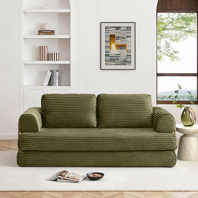 HANXIN 80 Inch Convertible Sleeper Sofa Bed, High Back Plush Corduroy Folding - Image 7