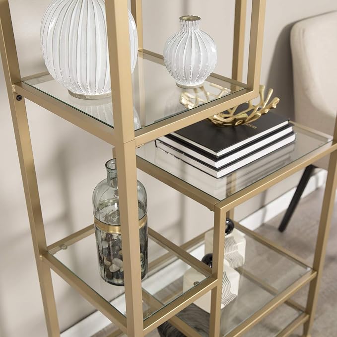 SEI Furniture Jaymes Metal/Glass Asymmetrical Étagère/Bookcase - Image 7