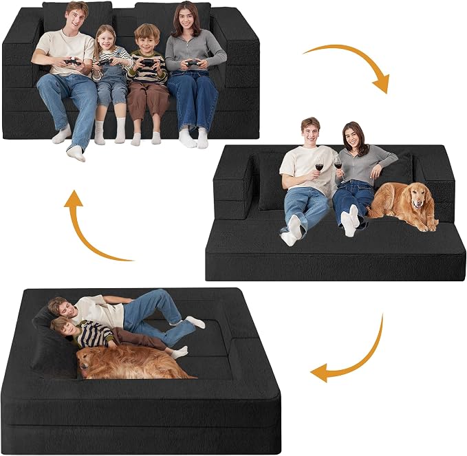 Futon Sofa Bed with Pillow, 3-in-1 Sleeper Sofa Bed with Removable Cover - Image 4