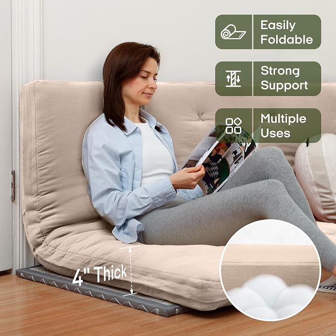 ZonLi Japanese Floor Futon Mattress Full Size 75"x 54", 100% Cotton Cover 4'' - Image 2