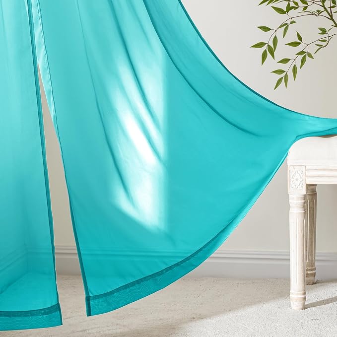 MIULEE Turquoise Sheer Curtains 63 Inches Long, 4 Panels Set, Light Filtering - Image 7
