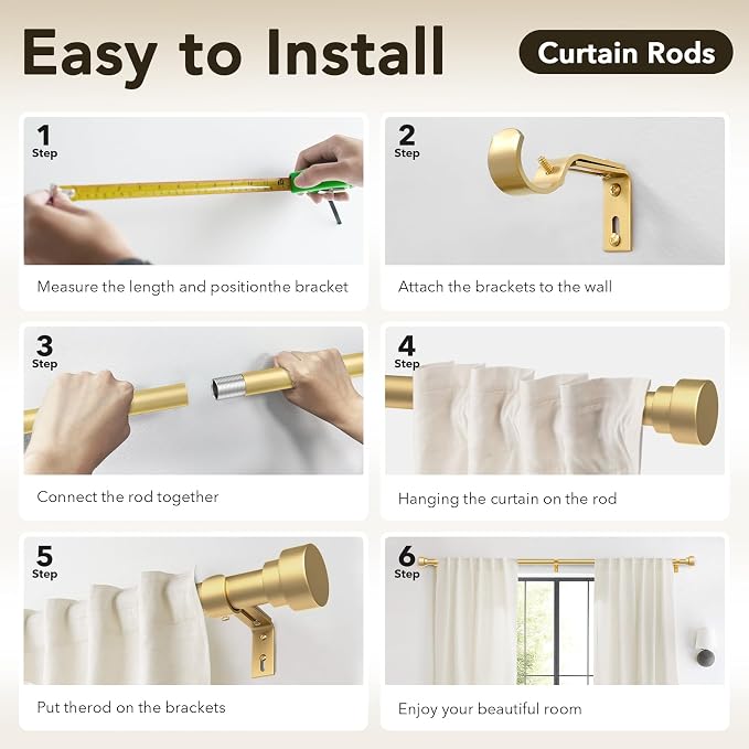 IFELS Heavy Duty Curtain Rods for Windows 66 to 120 Inch, 1 Inch Adjustable - Image 8