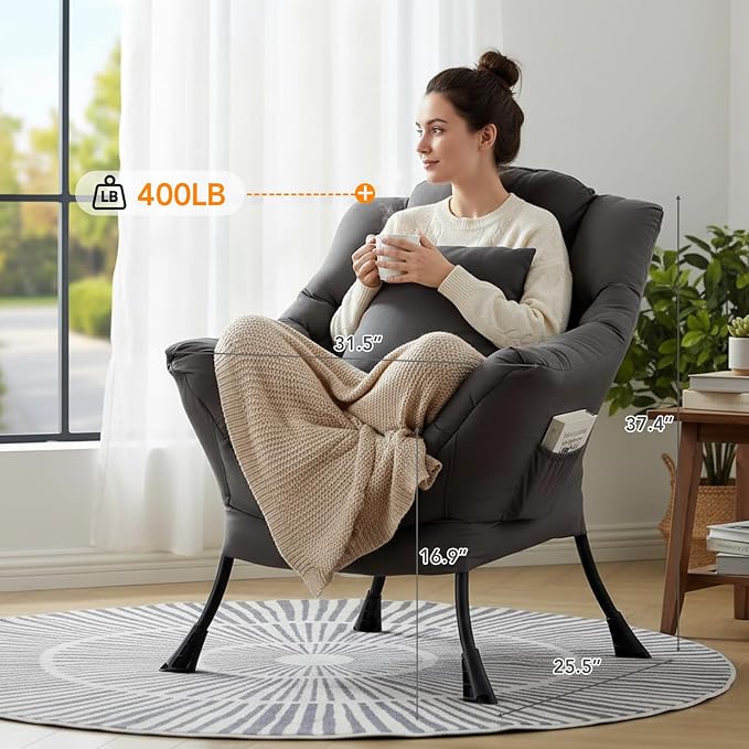 Lazy Chair for Living Room, Large Dark Grey Accent Chair - Image 7