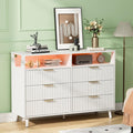 VINGLI Fluted White Dresser, Led Dresser 6 Drawer by VINGLI