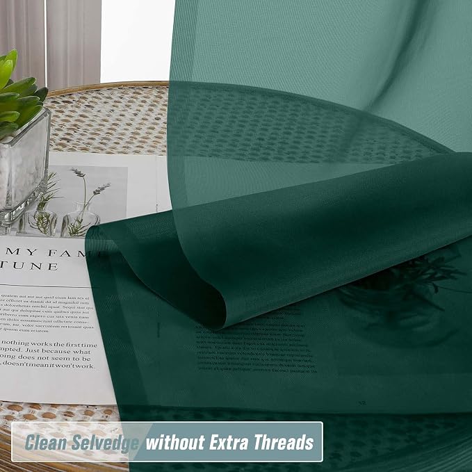 Green Window Sheer Curtains 54 inch Length, Soft Airy Light Filtering Sheer - Image 2