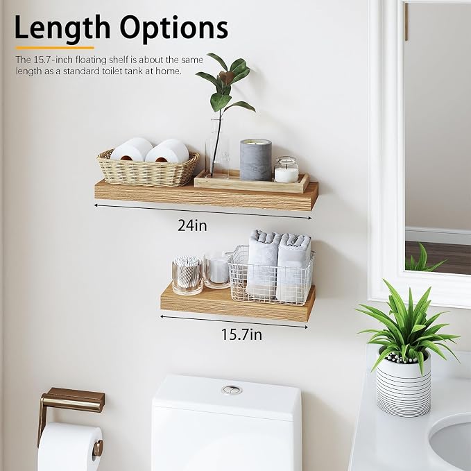 Oak Floating Shelves for Wall，24in Wall Mounted Display Ledge Shelves Perfect - Image 5