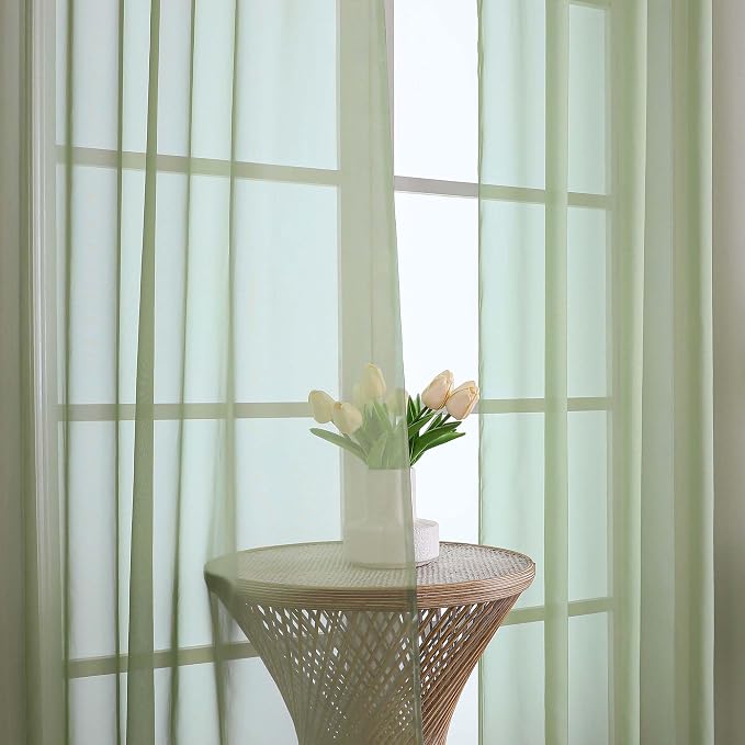 OWENIE Sheer Curtains 84 Inches Long 2 Panels Set, Sage Green Sheer Curtain - Image 6