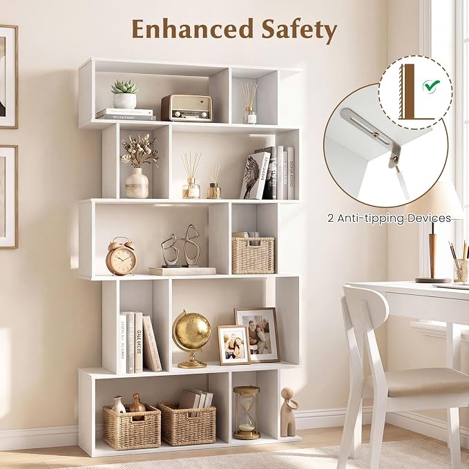 Giantex 5-Tier Bookshelf, 10-Cube White Geometric Bookcase - Image 7