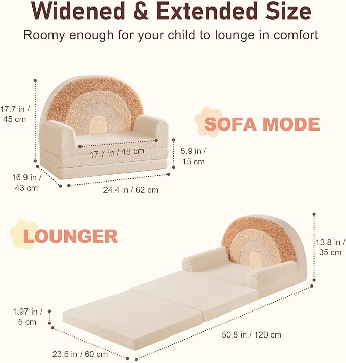 little dove Extra Wide Soft Toddler Couch Fold Out, Comfy Toddler Chair - Image 6