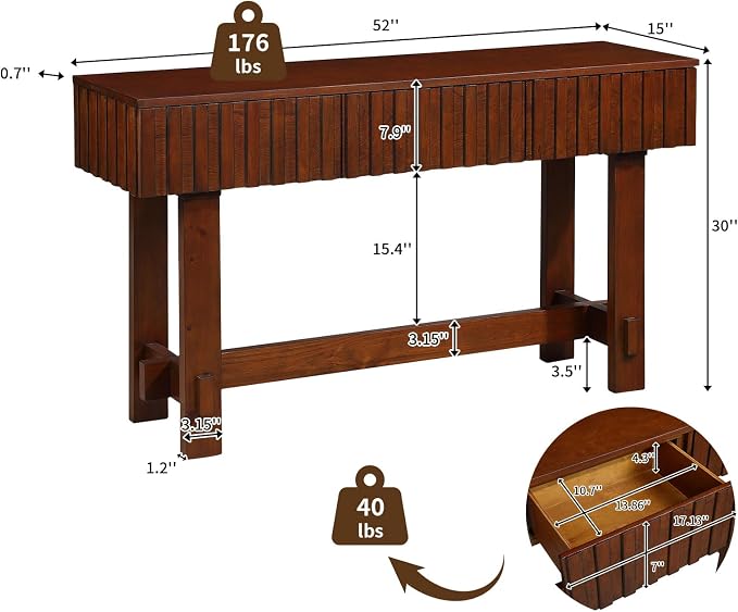 52" Solid Wood Console Table for Entryway, Modern Sofa Table Behind Couch - Image 2
