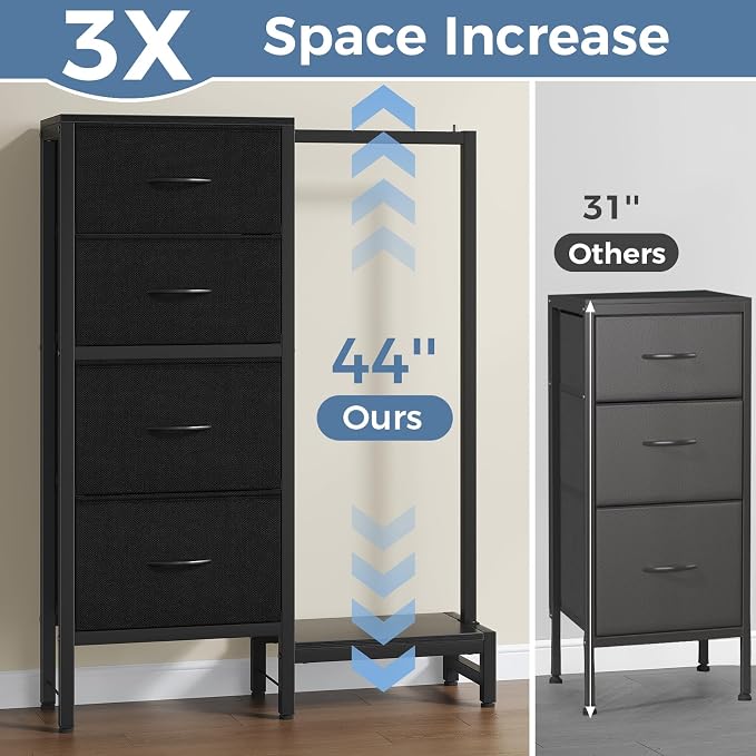 DUMOS Dresser with Hanging Rack, 4-in-1 Black Fabric Dresser - Image 4