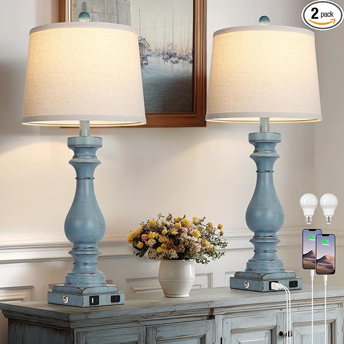 Cinkeda 29" Tall Table Lamp for Living Room Set of 2, Coastal Bedside by Cinkeda